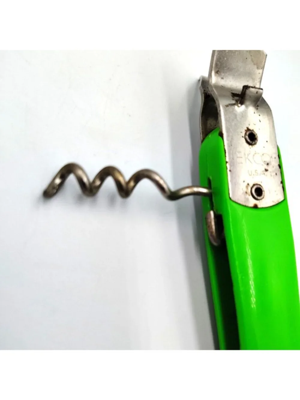 EKCO USA Green Can Bottle Opener Corkscrew Bar Kitchen Utensil Vintage Barware